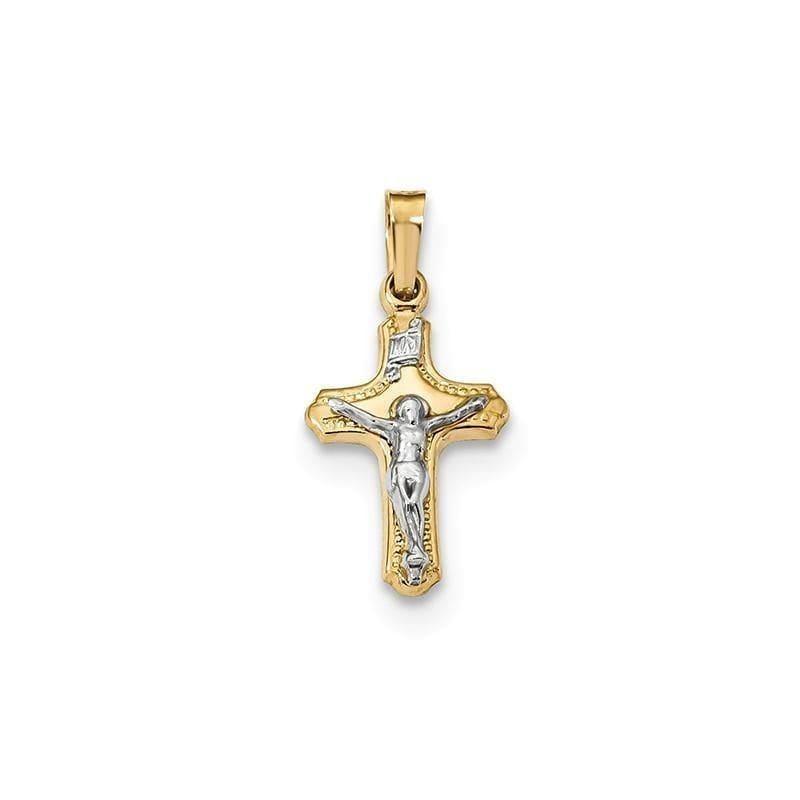 14k Two-tone Polished and Textured INRI Crucifix Pendant - Seattle Gold Grillz