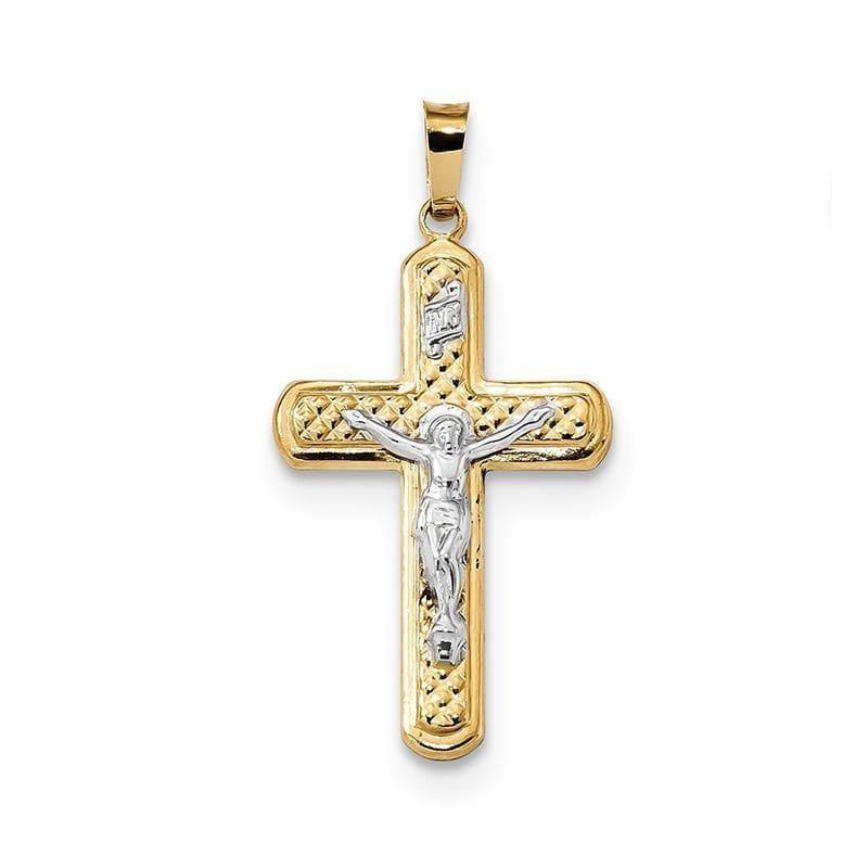 14k Two-tone Polished and Textured INRI Crucifix Pendant - Seattle Gold Grillz