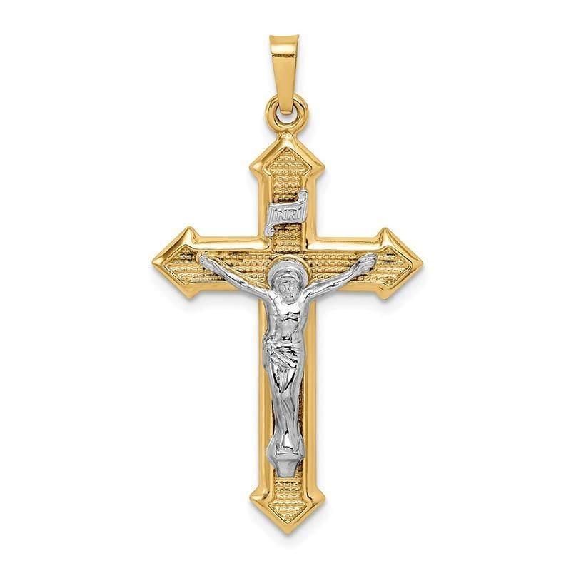 14k Two-tone Polished and Textured INRI Crucifix Pendant - Seattle Gold Grillz