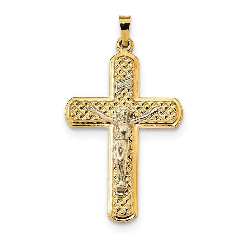 14k Two-tone Polished and Textured INRI Crucifix Pendant - Seattle Gold Grillz