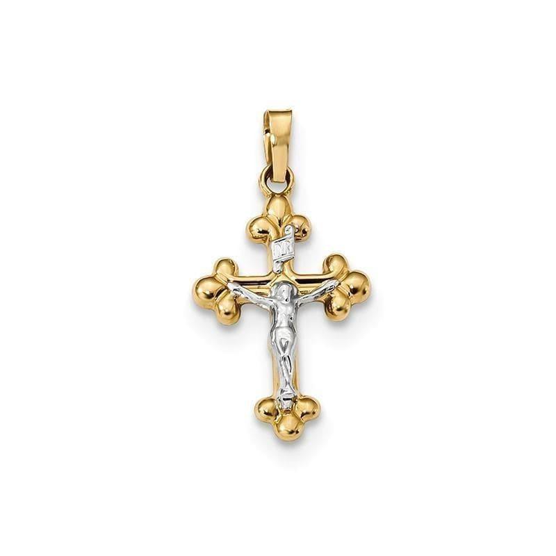 14k Two-tone Polished Budded INRI Crucifix Pendant - Seattle Gold Grillz