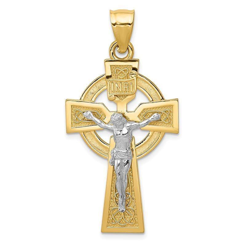 14k Two-tone Polished Celtic INRI Crucifix Pendant - Seattle Gold Grillz