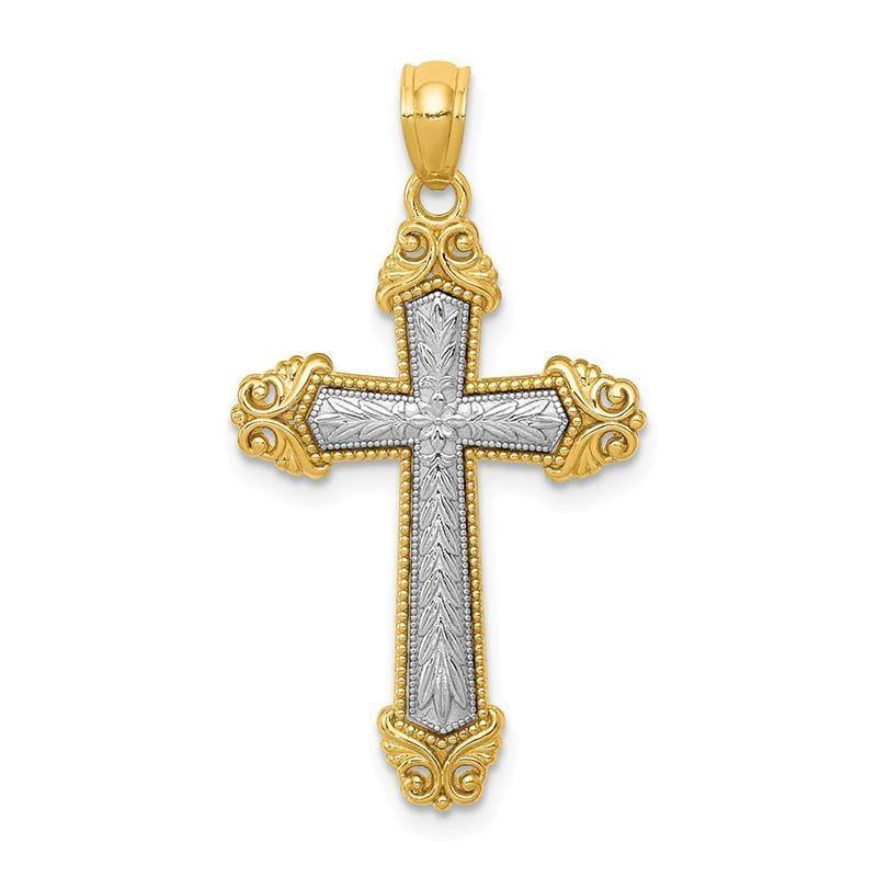 14k Two-tone Polished Cross Pendant - Seattle Gold Grillz