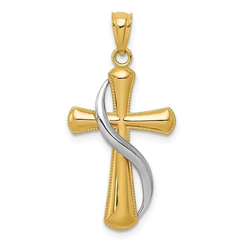 14k Two-tone Polished Cross Pendant. Weight: 1.02, Length: 31, Width: 15 - Seattle Gold Grillz