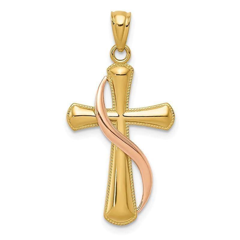 14k Two-tone Polished Cross Pendant. Weight: 1, Length: 30, Width: 15 - Seattle Gold Grillz