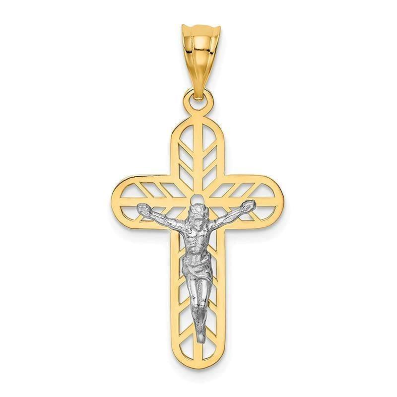 14k Two-tone Polished Crucifix Pendant - Seattle Gold Grillz