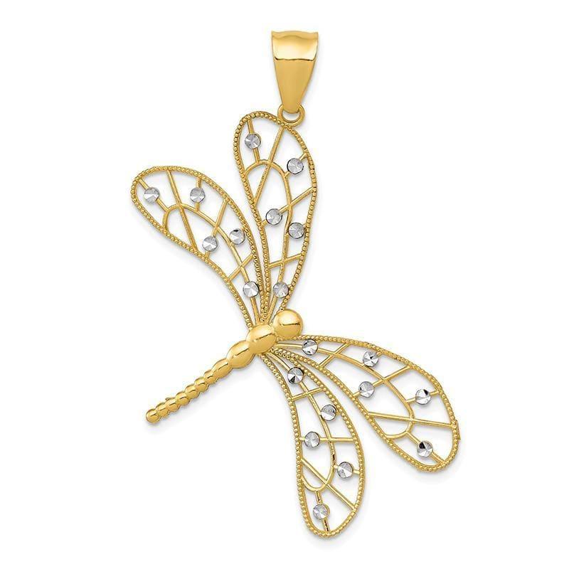14k Two-tone Polished D-C Filigree Dragonfly Pendant - Seattle Gold Grillz