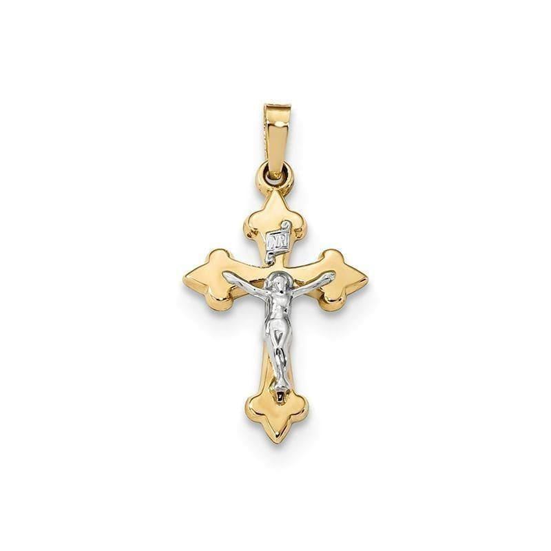 14k Two-tone Polished Fleur de Lis INRI Crucifix Pendant - Seattle Gold Grillz