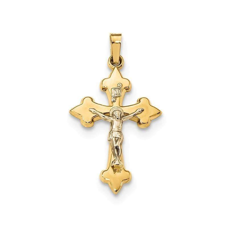 14k Two-tone Polished Fleur de Lis INRI Crucifix Pendant - Seattle Gold Grillz