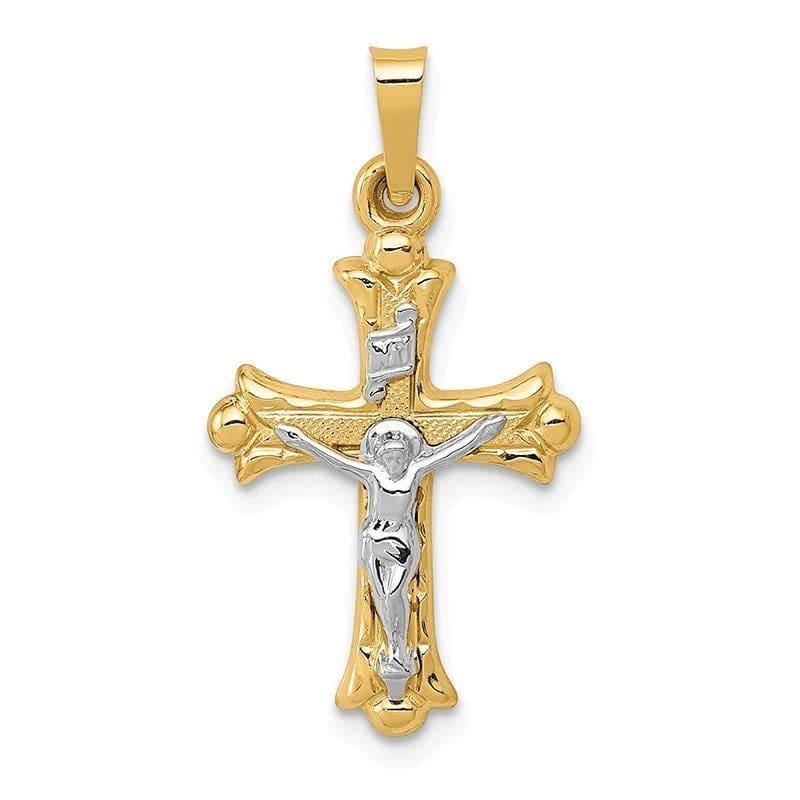 14k Two-Tone Polished INRI Crucifix Cross Pendant - Seattle Gold Grillz