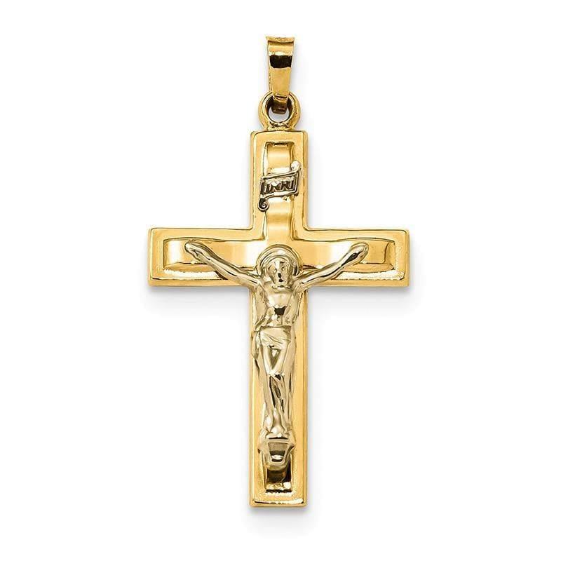 14k Two-tone Polished INRI Crucifix Pendant - Seattle Gold Grillz