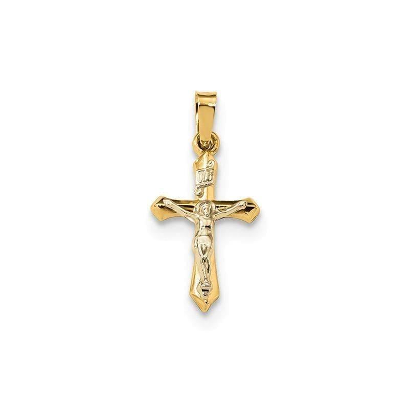 14k Two-tone Polished INRI Crucifix Pendant - Seattle Gold Grillz