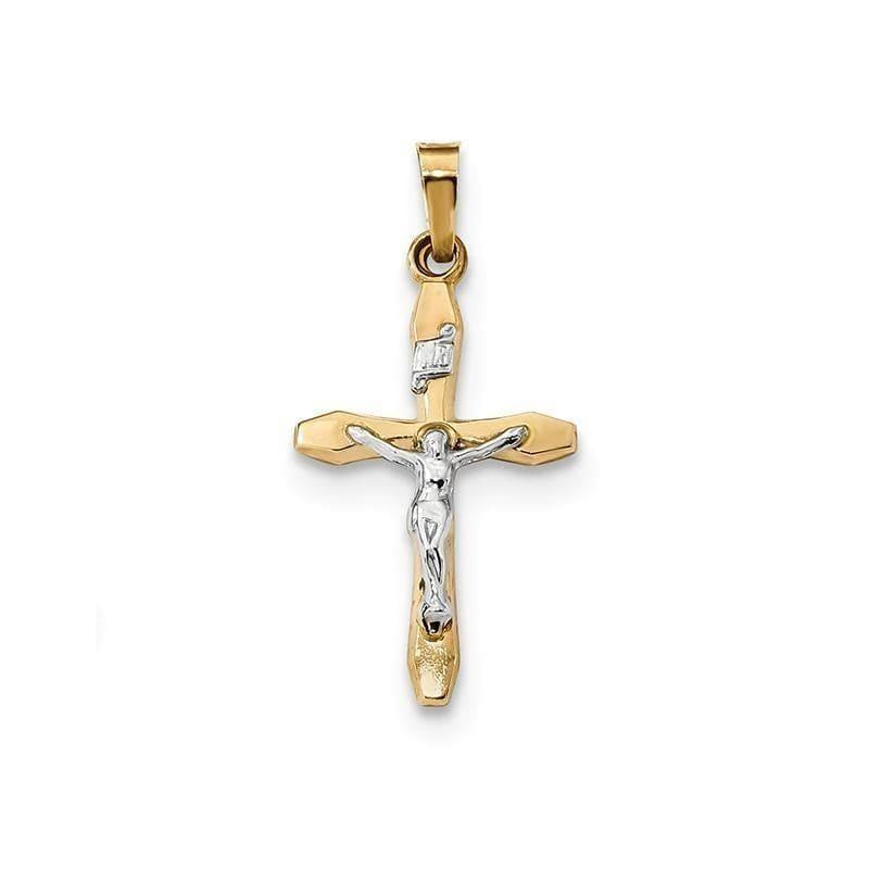 14k Two-tone Polished INRI Crucifix Pendant - Seattle Gold Grillz