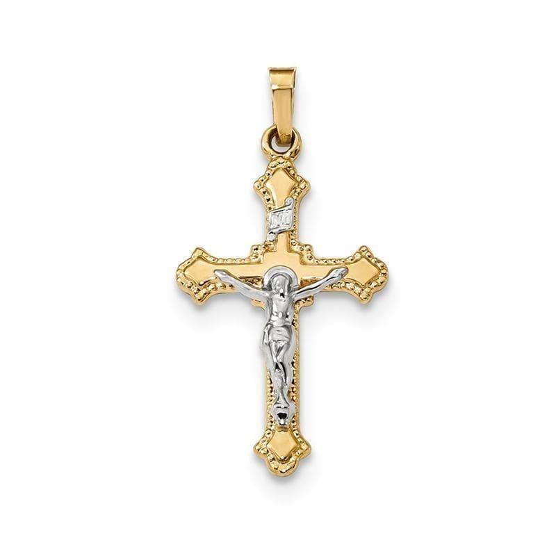 14k Two-tone Polished INRI Crucifix Pendant - Seattle Gold Grillz