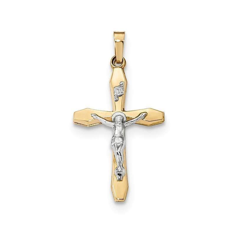 14k Two-tone Polished INRI Crucifix Pendant - Seattle Gold Grillz