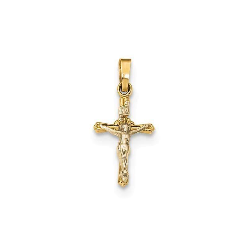 14k Two-tone Polished INRI Crucifix Pendant - Seattle Gold Grillz