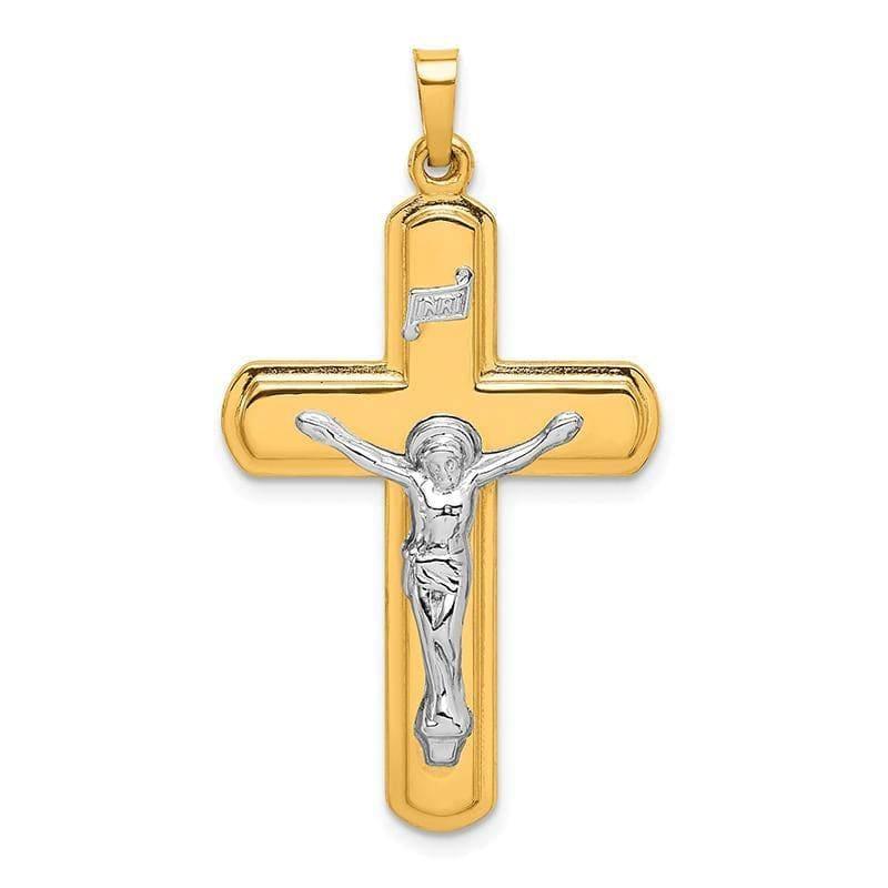 14k Two-tone Polished INRI Crucifix Pendant - Seattle Gold Grillz