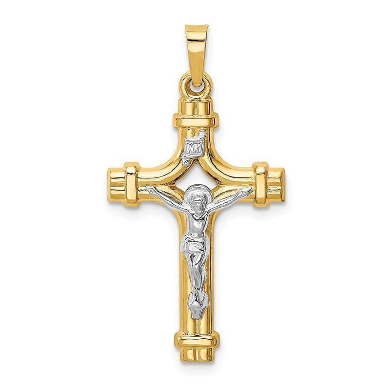 14k Two-tone Polished INRI Crucifix Pendant - Seattle Gold Grillz