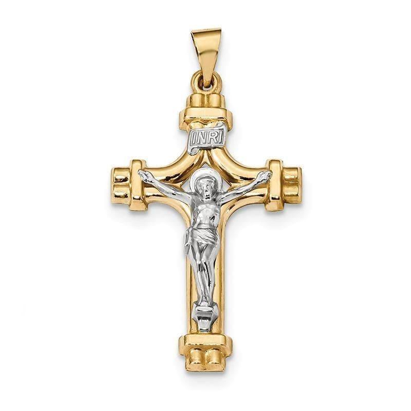 14k Two-tone Polished INRI Crucifix Pendant - Seattle Gold Grillz