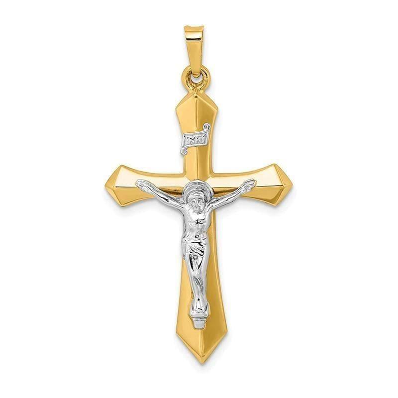 14k Two-tone Polished INRI Crucifix Pendant - Seattle Gold Grillz