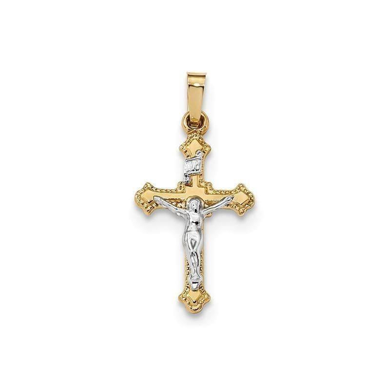14k Two-tone Polished INRI Crucifix Pendant - Seattle Gold Grillz
