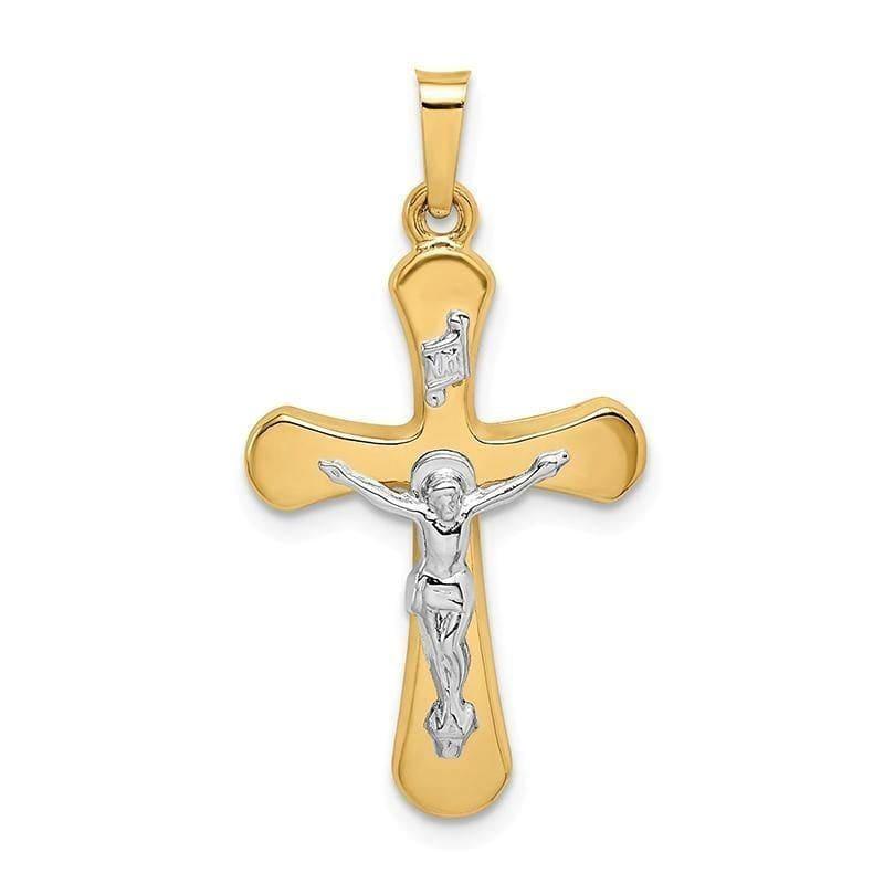14k Two-tone Polished INRI Rounded Crucifix Pendant - Seattle Gold Grillz