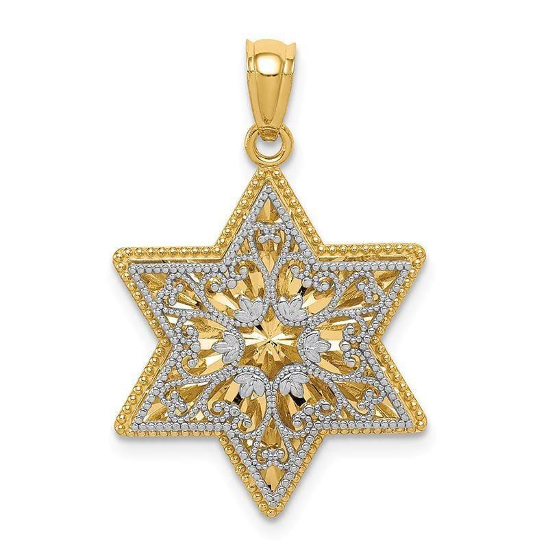 14k Two-tone Polished Reversible Filigree Star of David Pendant - Seattle Gold Grillz