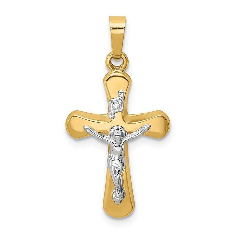 14k Two-tone Polished Rounded Cross Pendant - Seattle Gold Grillz