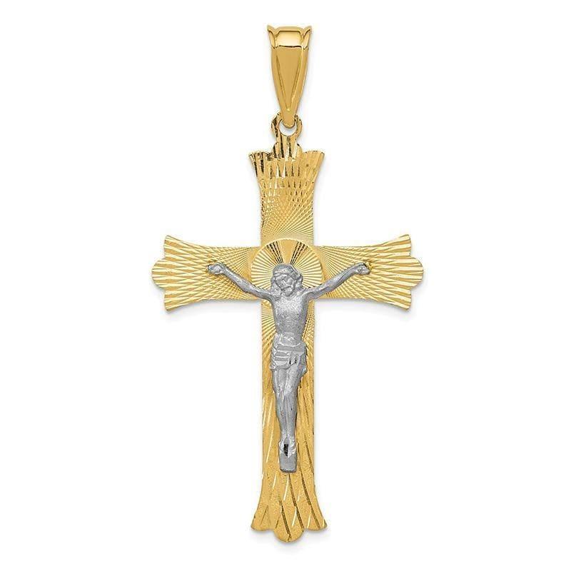 14k Two-Tone Polished Satin D-C Crucifix Cross Pendant - Seattle Gold Grillz
