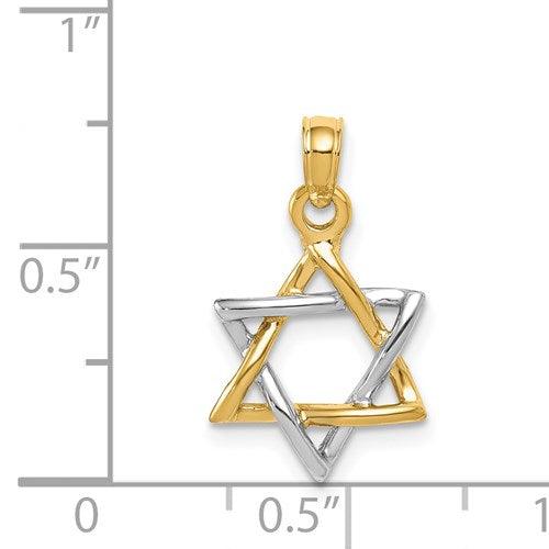 14K Two-tone Polished Star of David Pendant - Seattle Gold Grillz