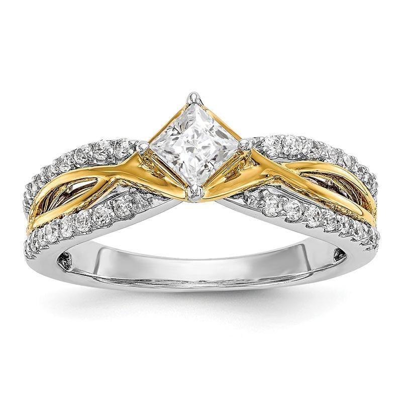 14k Two-tone Princess Criss-Cross Engagement Ring Mounting - Seattle Gold Grillz
