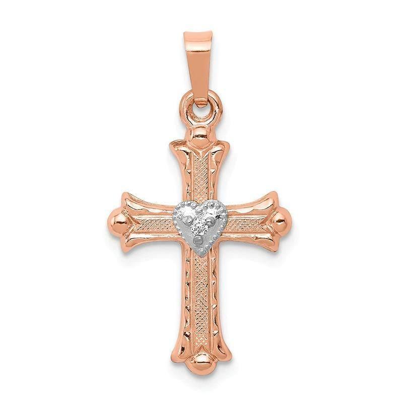 14k Two-tone Rose & White Gold Diamond Cross Pendant - Seattle Gold Grillz