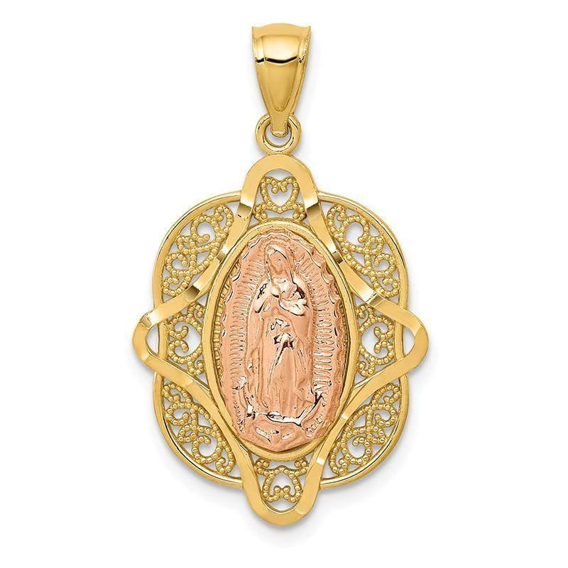 14k Two-tone Rose Virgin Mary Pendant. Weight: 2.16, Length: 32, Width: 19 - Seattle Gold Grillz