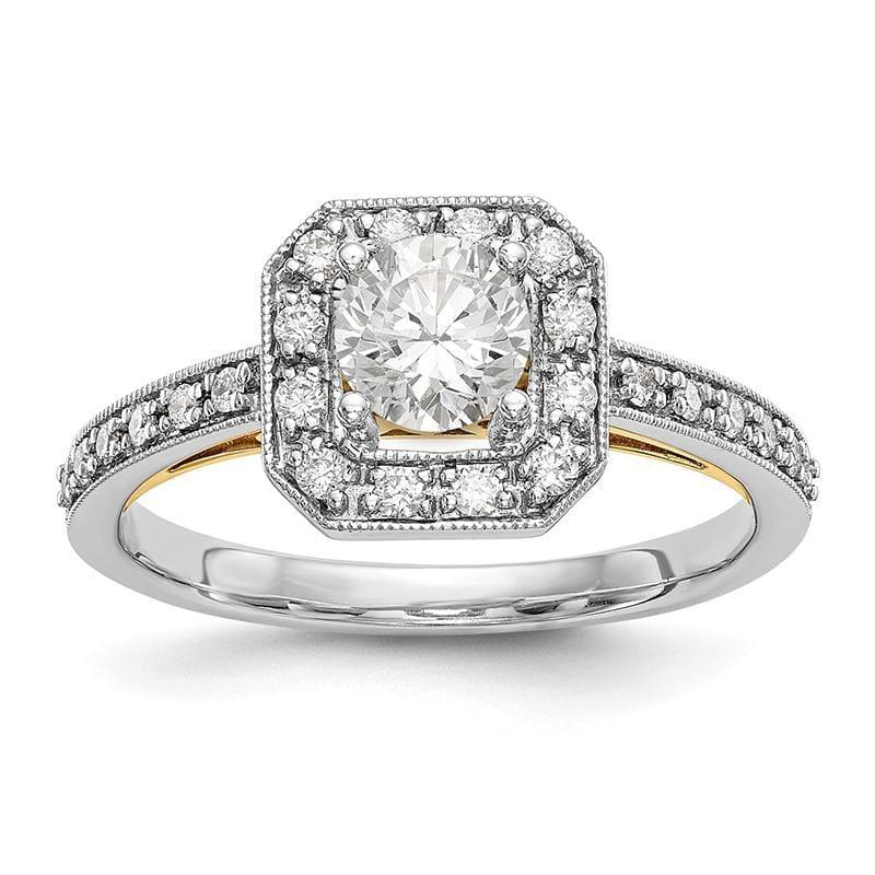 14K Two-tone Round Diamond Semi-Mount Cushion Halo Engagement Ring - Seattle Gold Grillz