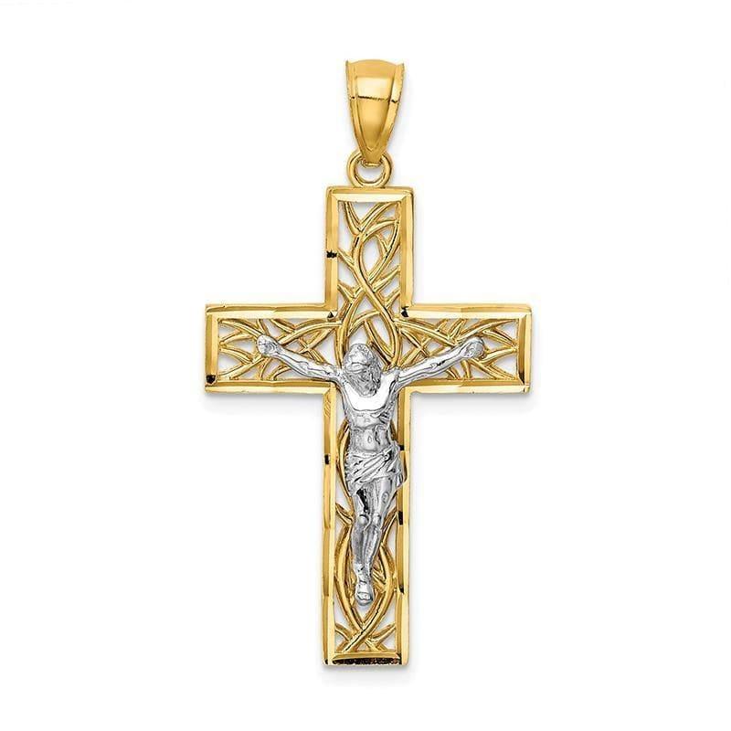 14k Two-tone Satin & Polished D-C Crucifix w-Vines Pendant - Seattle Gold Grillz
