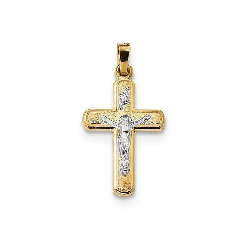 14k Two-tone Satin INRI Latin Crucifix Pendant - Seattle Gold Grillz