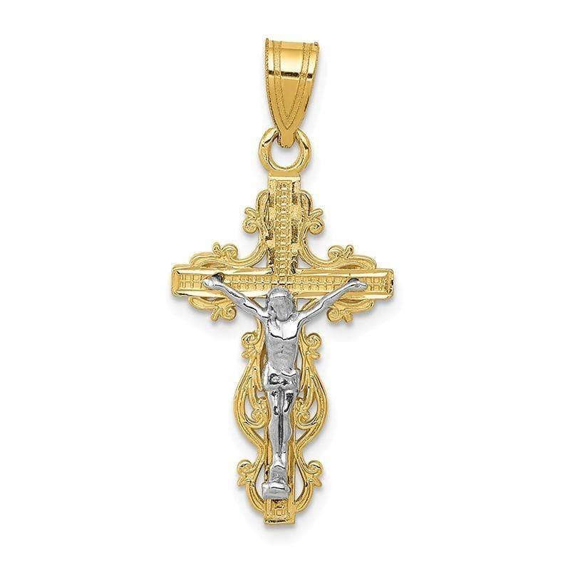 14K Two-tone Small Narrow Cross w-Crucifix Pendant. Weight: 1.24, Length: 31, Width: 14 - Seattle Gold Grillz