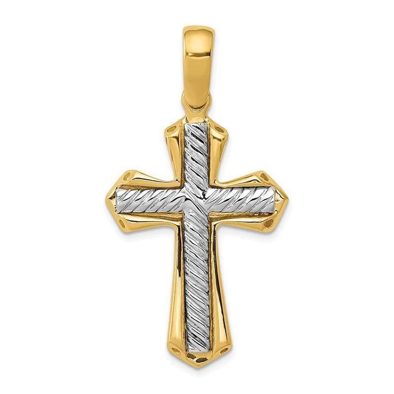 14k Two-tone Solid Cross Pendant - Seattle Gold Grillz
