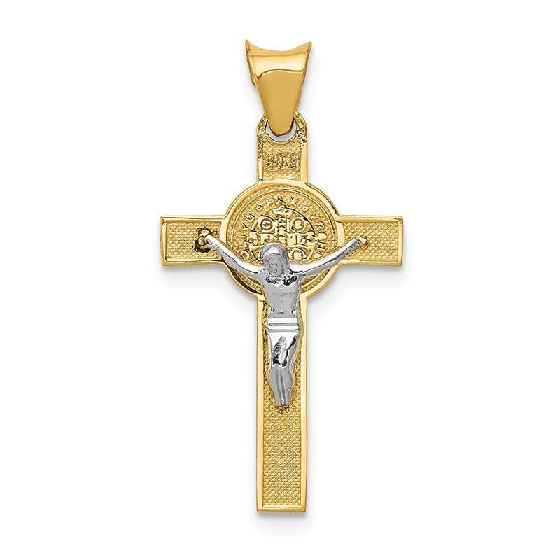 14k Two-Tone St. Benedict Medal Crucifix Cross Pendant - Seattle Gold Grillz