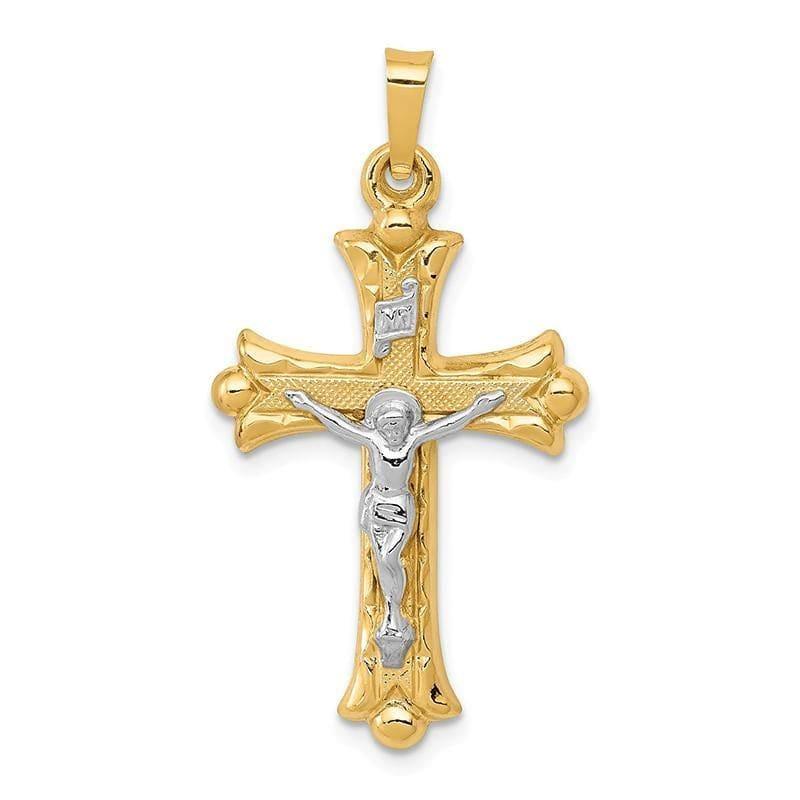 14k Two-Tone Textured and Polished INRI Crucifix Cross Pendant - Seattle Gold Grillz