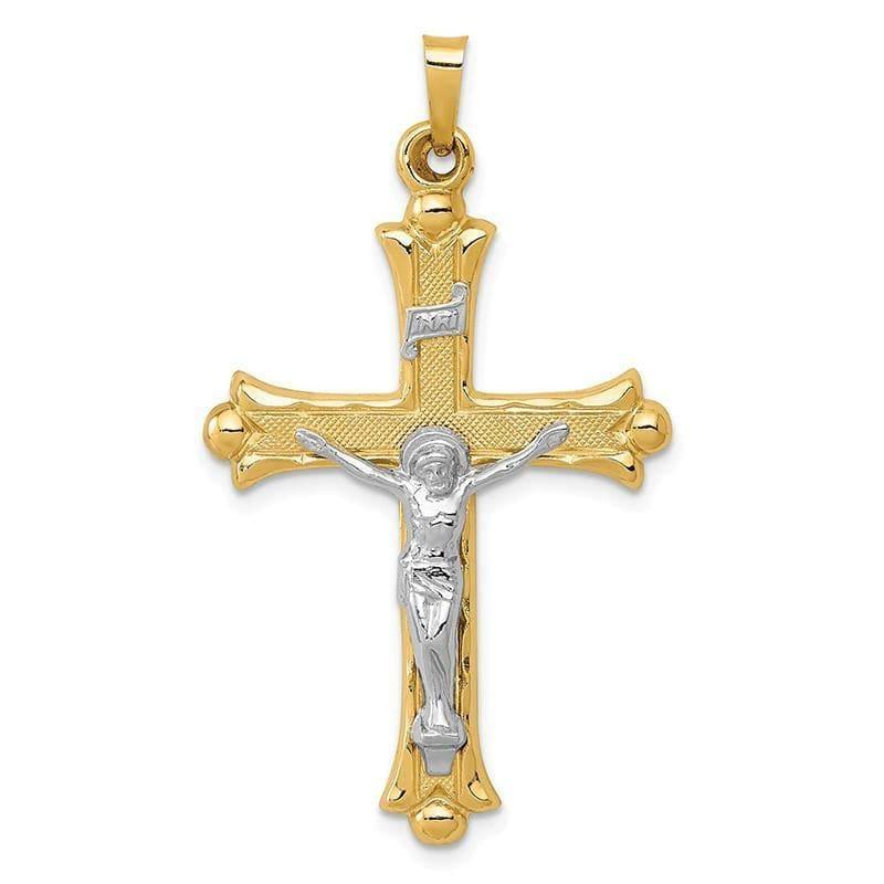 14k Two-Tone Textured and Polished INRI Crucifix Pendant - Seattle Gold Grillz