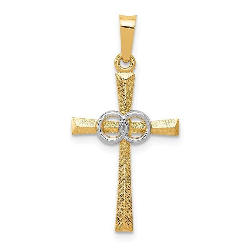 14K Two-tone Textured and Polished Latin Cross w- Circles Pendant - Seattle Gold Grillz