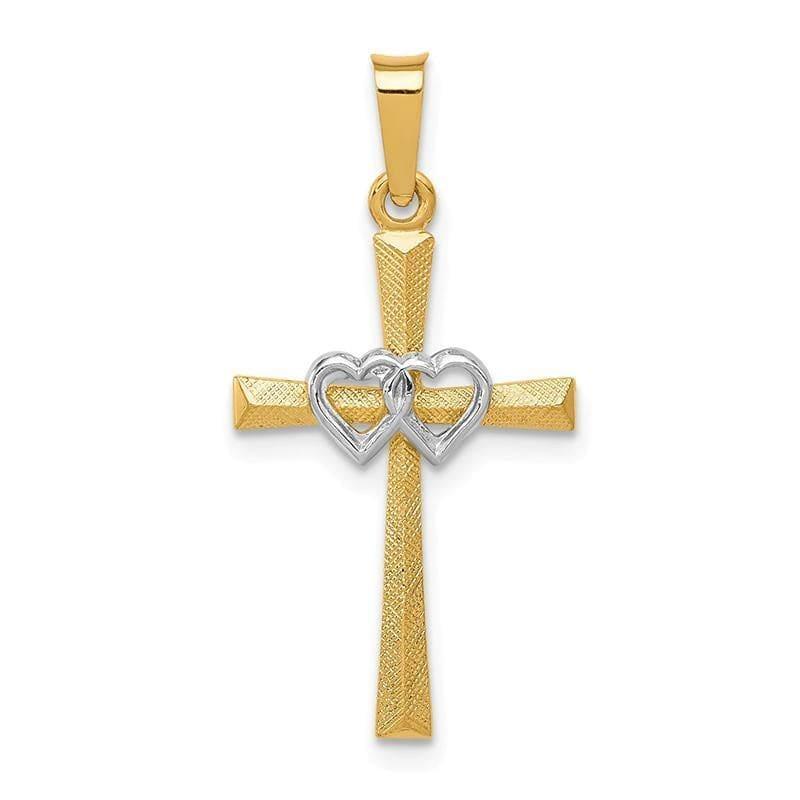 14K Two-tone Textured and Polished Latin Cross w- Hearts Pendant - Seattle Gold Grillz