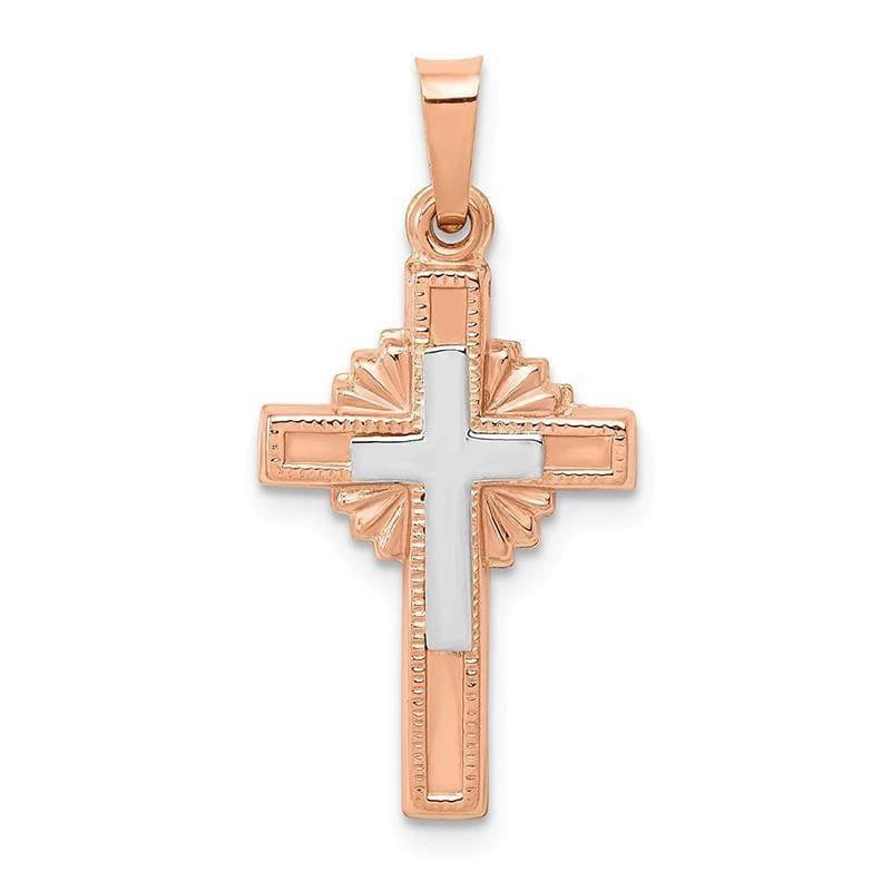 14k Two-tone Textured Hollow Cross Pendant - Seattle Gold Grillz