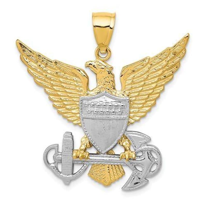14K Two-Tone US Navy Eagle Pendant - Seattle Gold Grillz