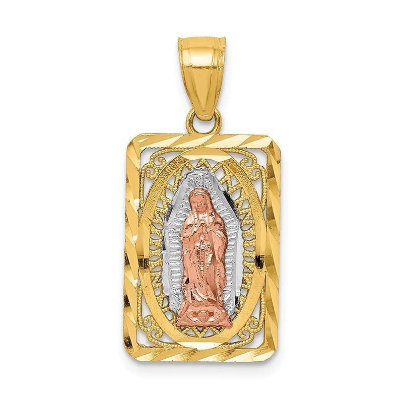 14k Two-tone w-White Rhodium D-C Lady of Guadalupe Pendant - Seattle Gold Grillz