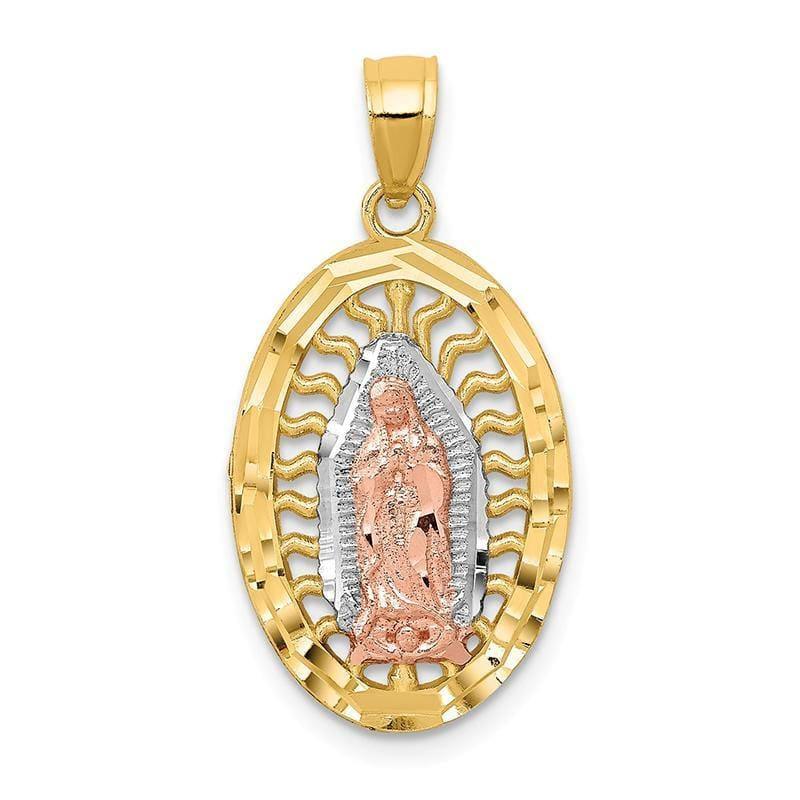 14k Two-tone w-White Rhodium D-C Oval CZ Lady of Guadalupe Pendant - Seattle Gold Grillz