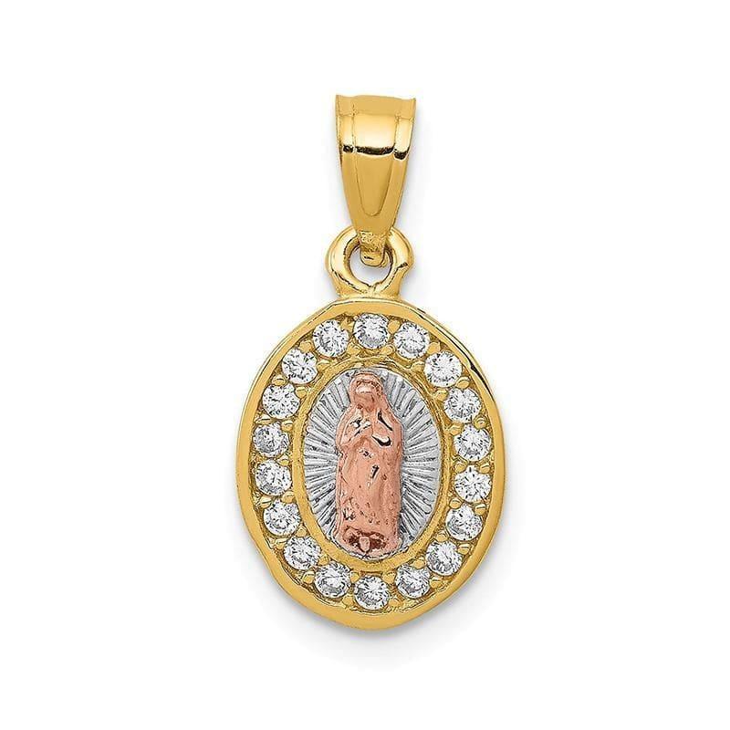 14k Two-tone w-White Rhodium D-C Oval CZ Lady of Guadalupe Pendant - Seattle Gold Grillz