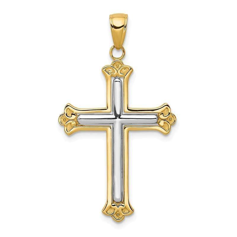 14K Two-tone White Cross in Budded Yellow Cross Frame Pendant. Weight: 1.89, Length: 39, Width: 22 - Seattle Gold Grillz