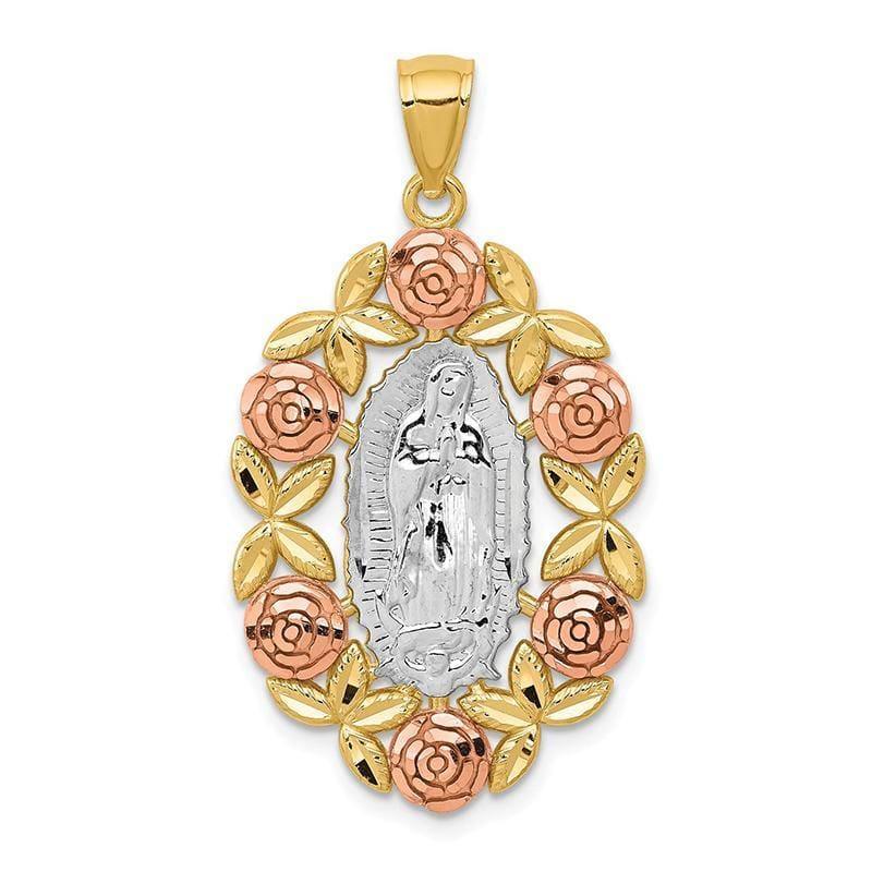 14k Two-tone White Rhodium Our Lady of Guadalupe Pendant - Seattle Gold Grillz